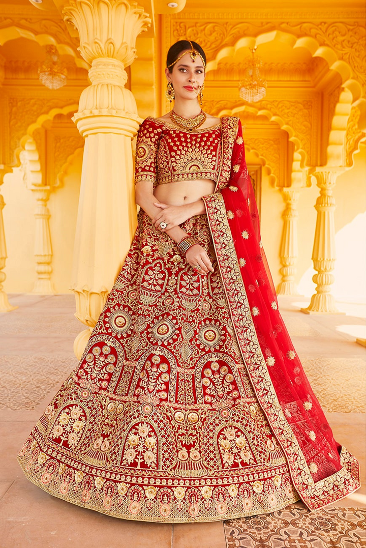 Red Velvet & Net Lehenga | Bridal & Festive Wear for Women