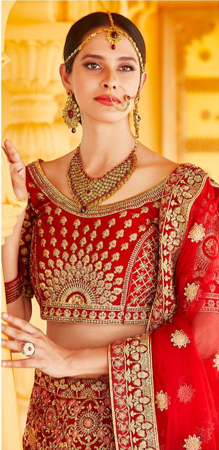 Red Velvet & Net Lehenga | Bridal & Festive Wear for Women