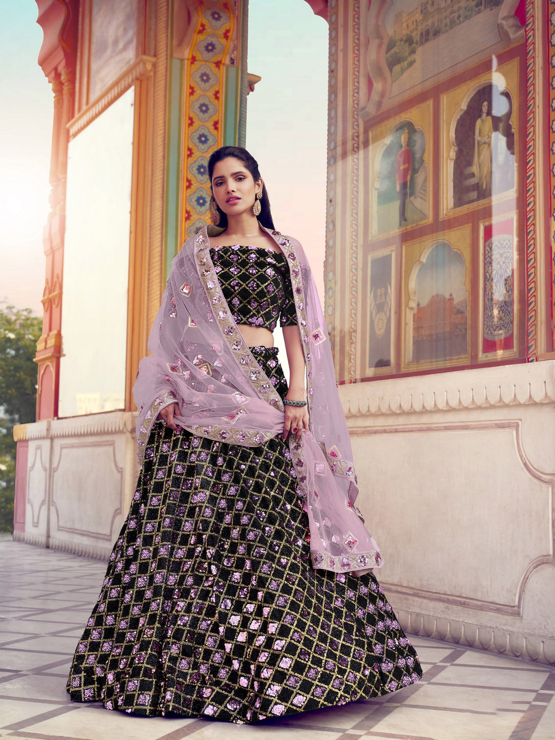 Imported Fur Lehenga Choli | Elegant Crop Top Lehenga with Net Dupatta