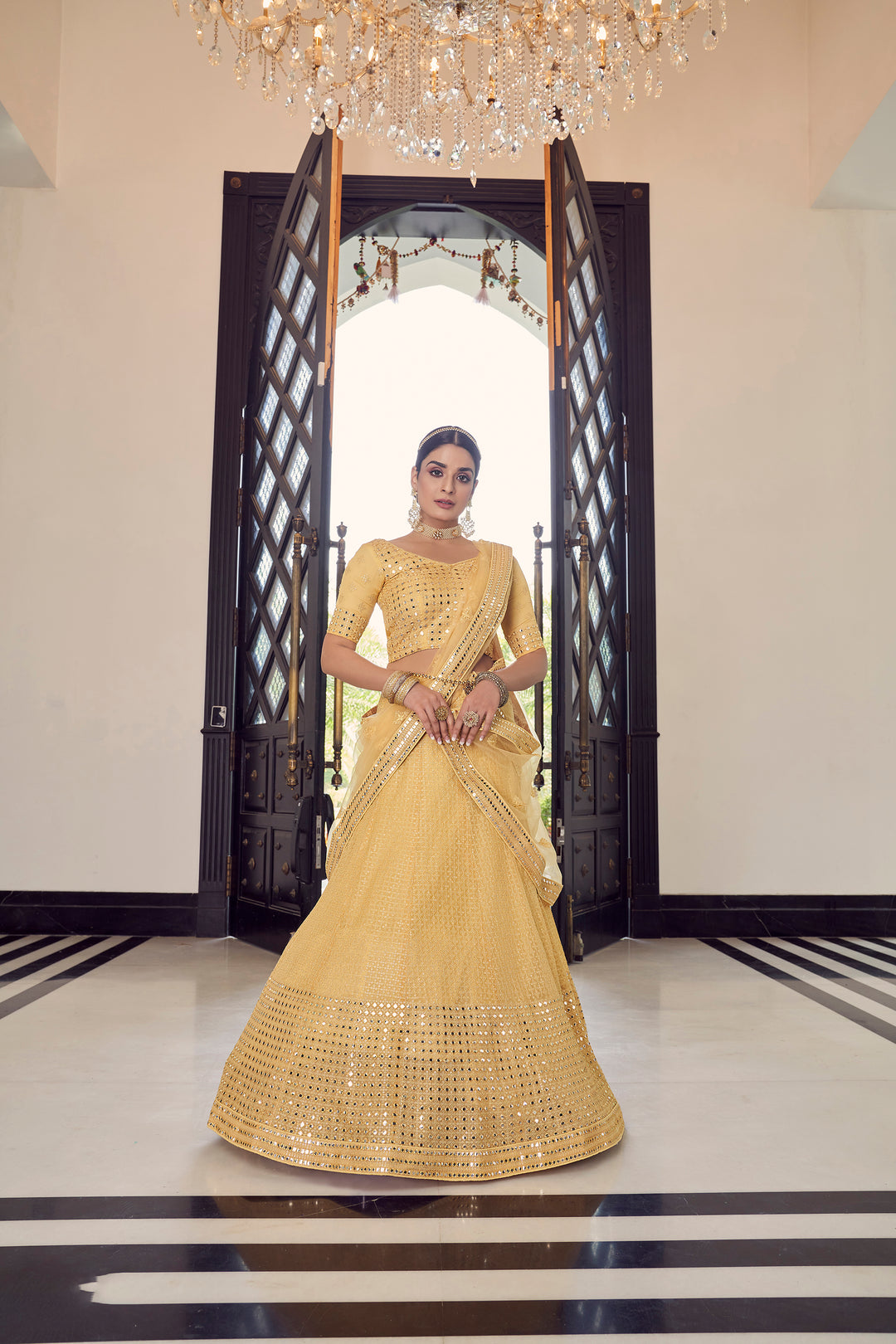 Bridal Yellow Lehenga | Sequins & Thread Work Indian Outfit