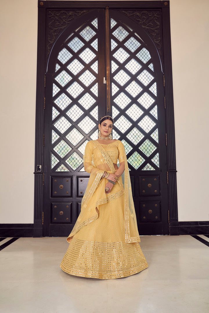 Bridal Yellow Lehenga | Sequins & Thread Work Indian Outfit