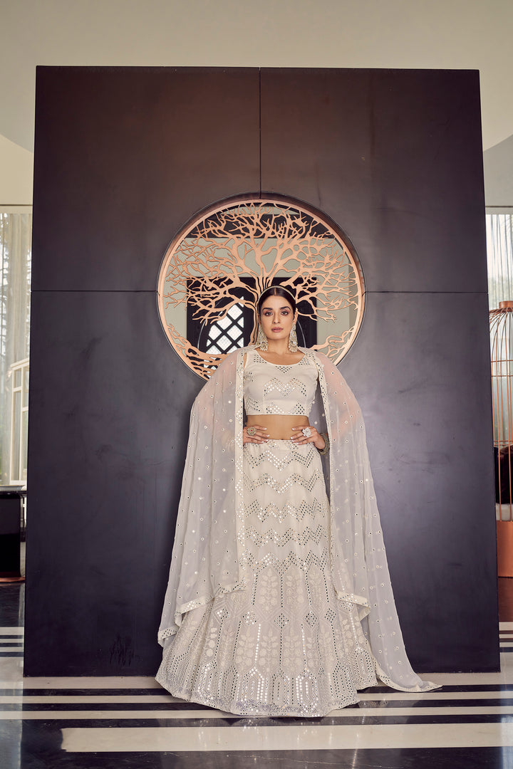 Stunning White Bridal Lehenga | Elegant Georgette Design