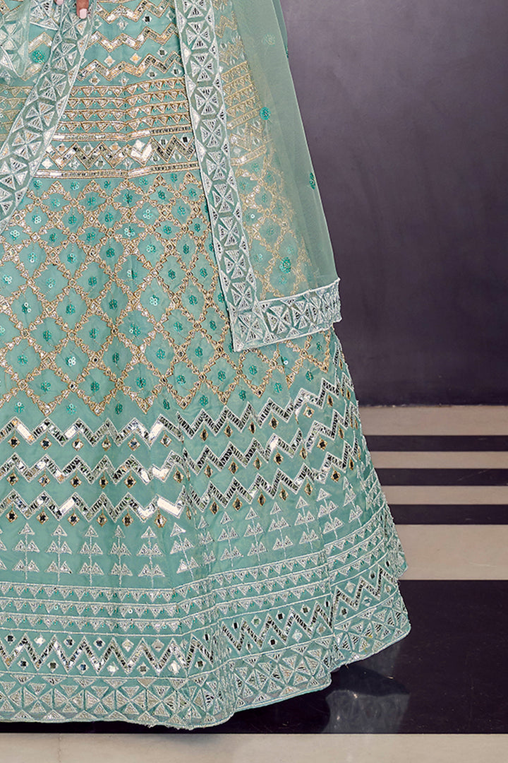 Turquoise Organza Bridal Lehenga | Party Wear Indian Lahega