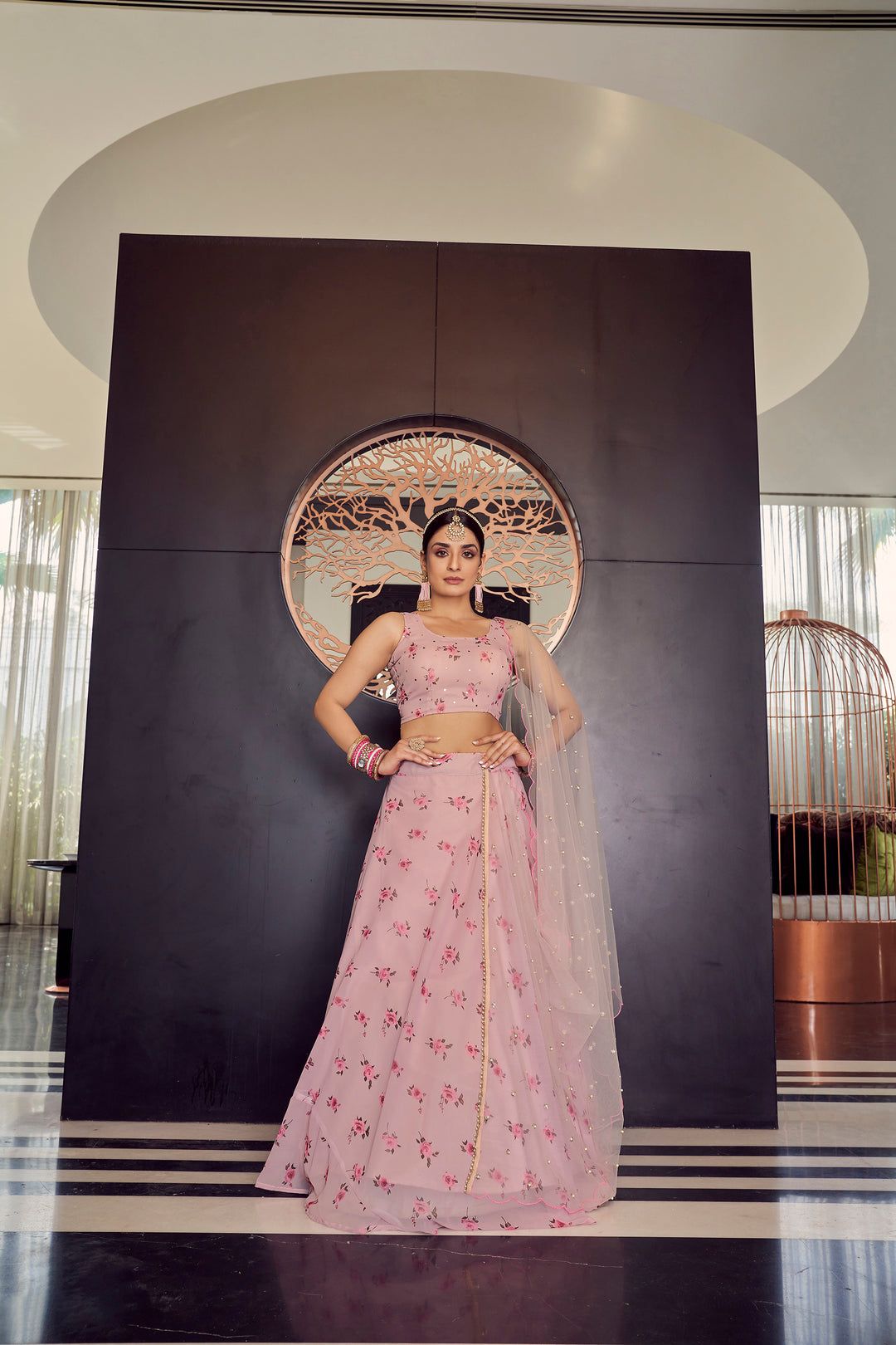 Baby Pink Georgette Lehenga | Party Wear Lehenga for Women