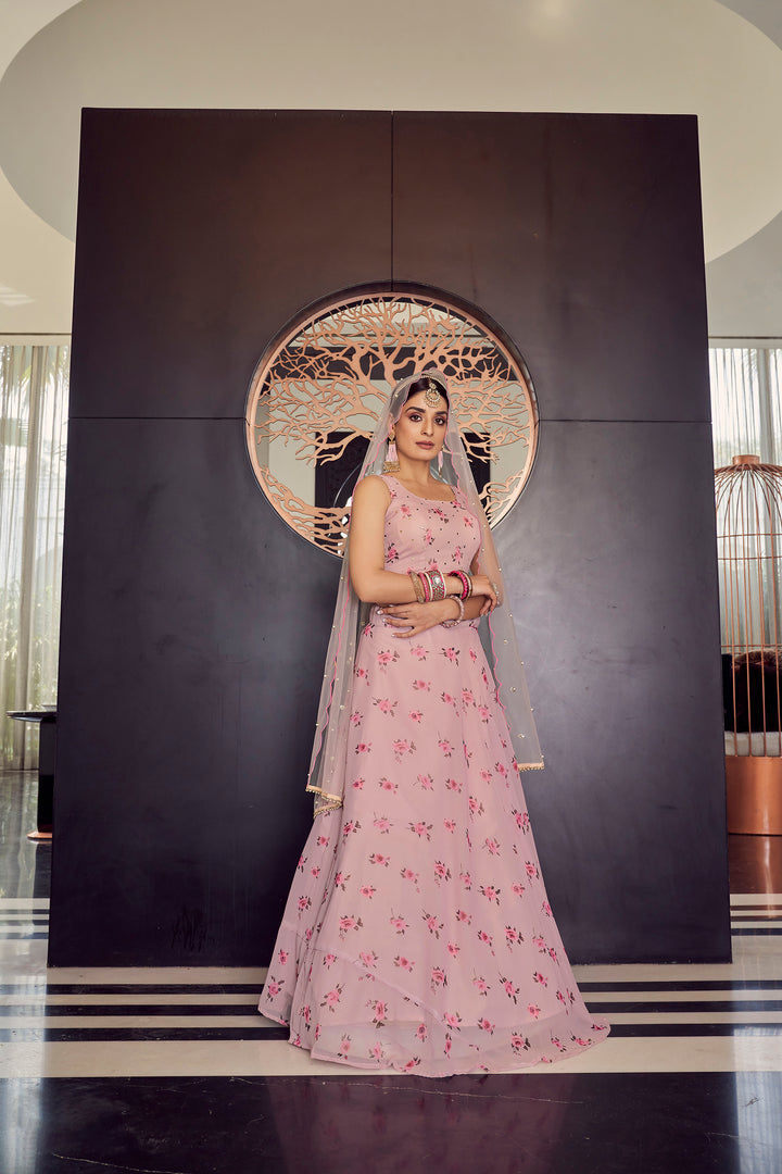 Baby Pink Georgette Lehenga | Party Wear Lehenga for Women