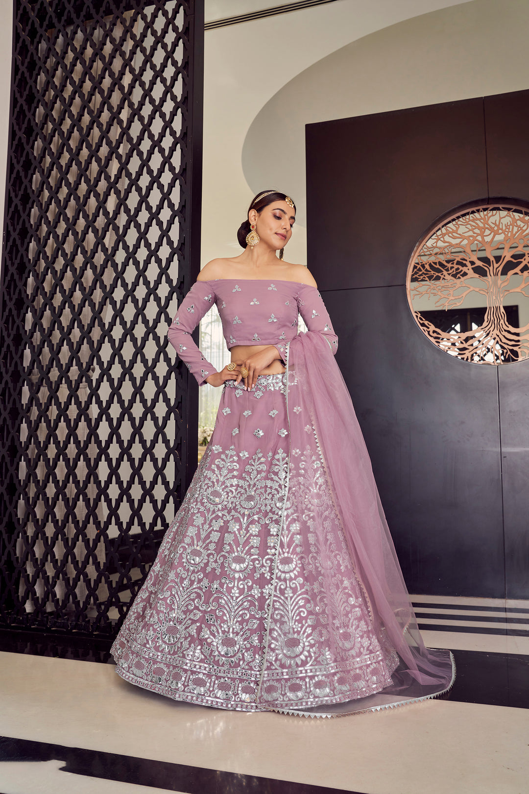 Elegant Mauve Bridal Lehenga | Gotta Patti & Thread Work