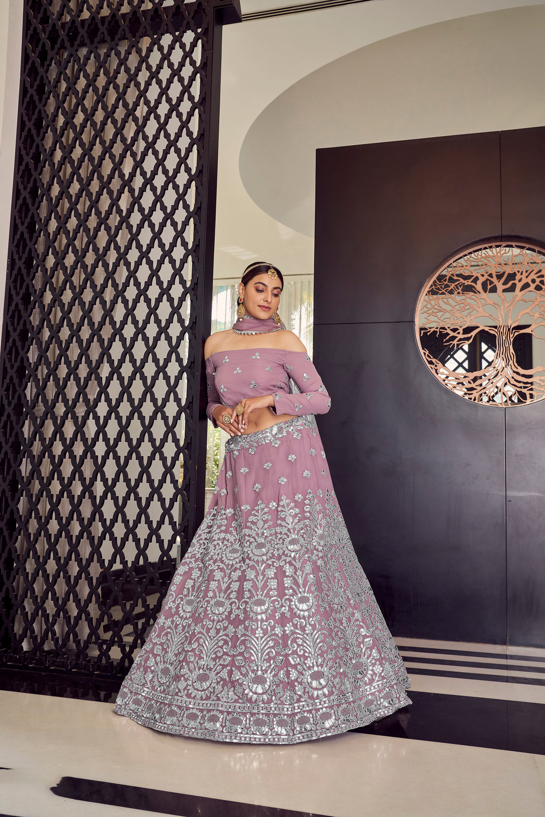 Elegant Mauve Bridal Lehenga | Gotta Patti & Thread Work