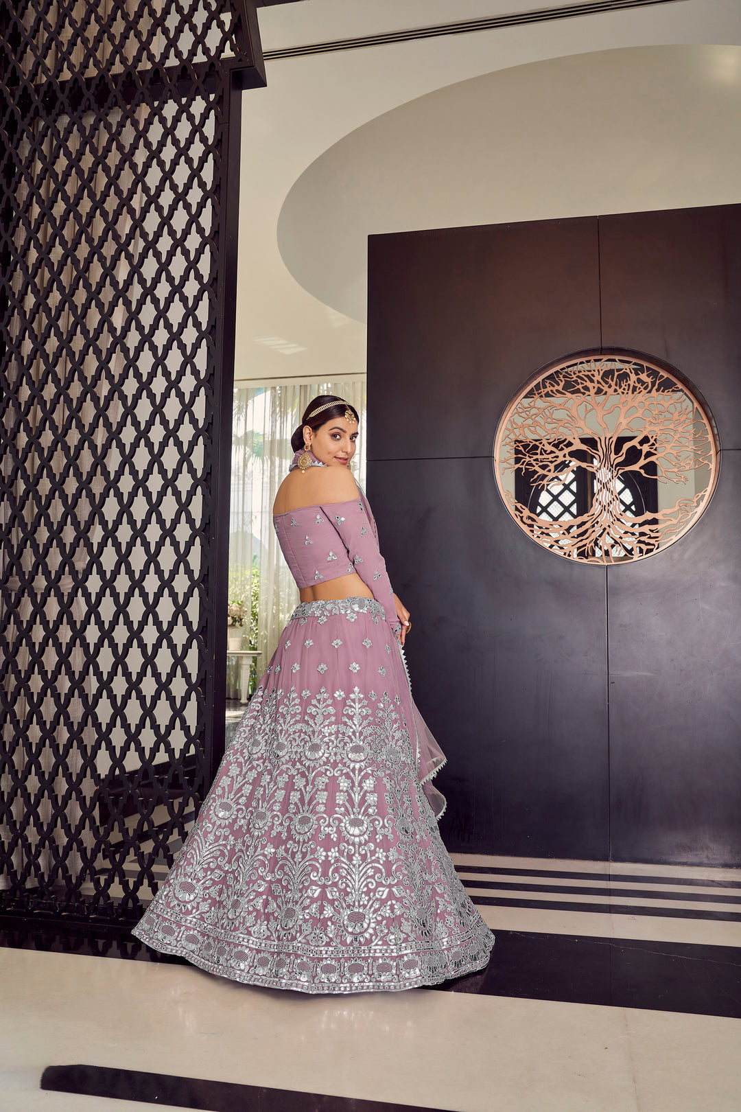 Elegant Mauve Bridal Lehenga | Gotta Patti & Thread Work