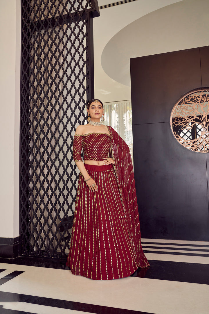 Elegant Maroon Georgette Lehenga | Bridal Lehenga Choli Set