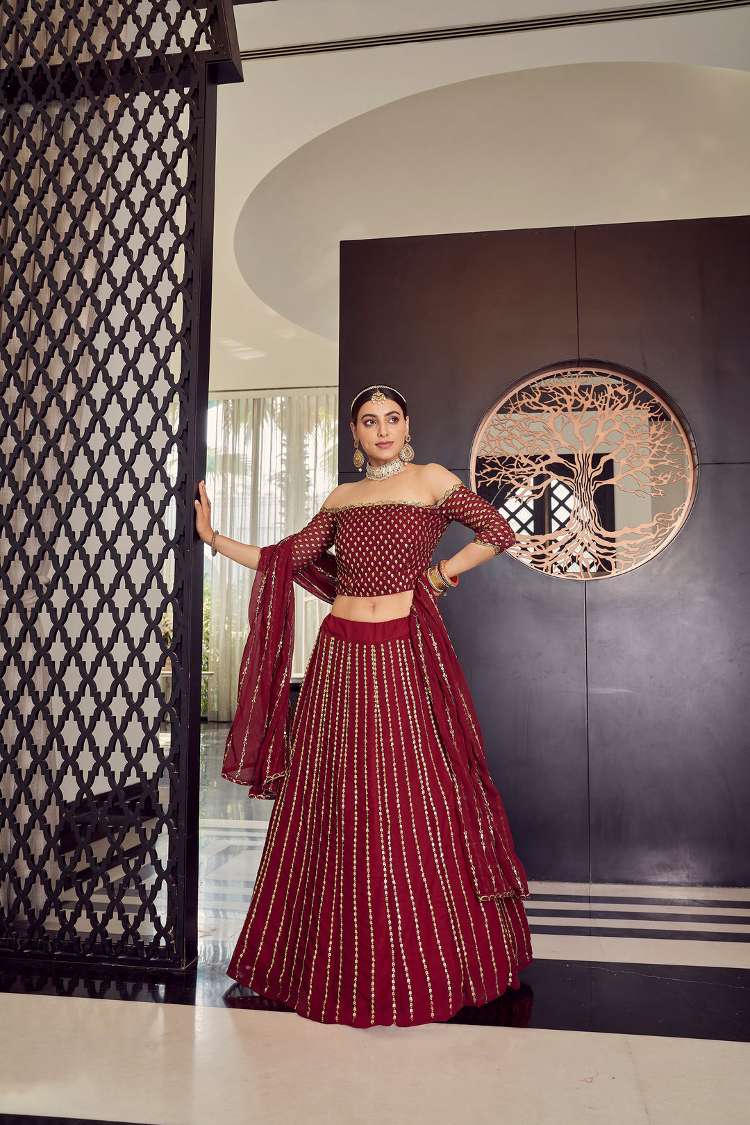 Elegant Maroon Georgette Lehenga | Bridal Lehenga Choli Set