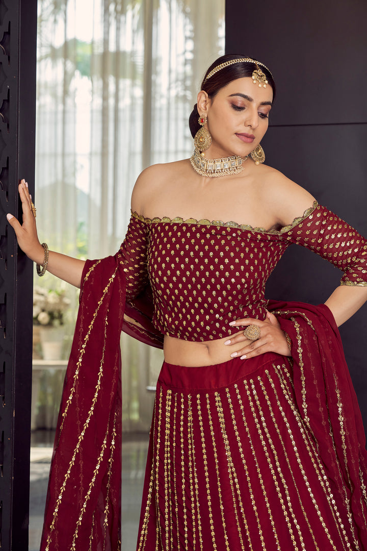 Elegant Maroon Georgette Lehenga | Bridal Lehenga Choli Set