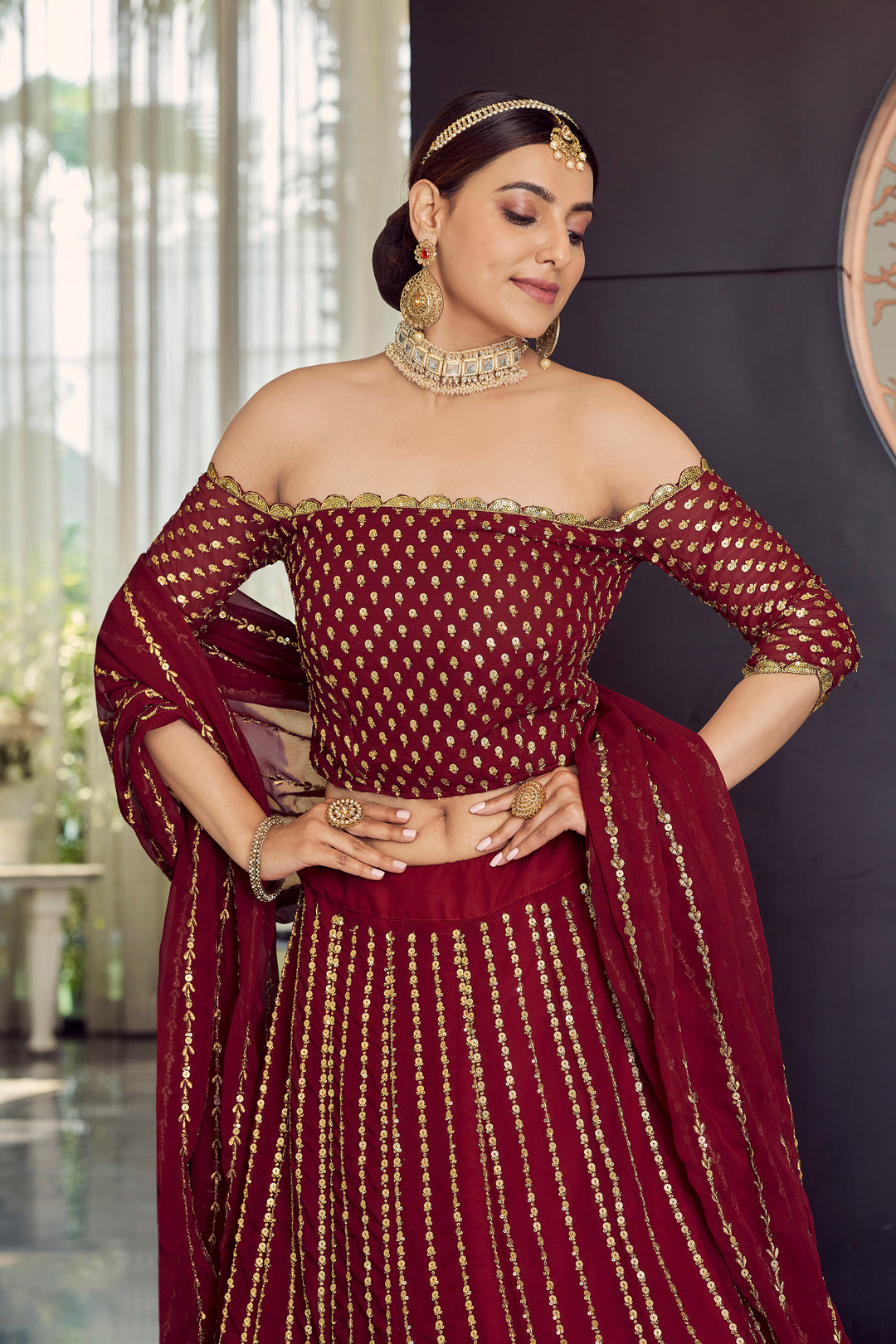 Elegant Maroon Georgette Lehenga | Bridal Lehenga Choli Set