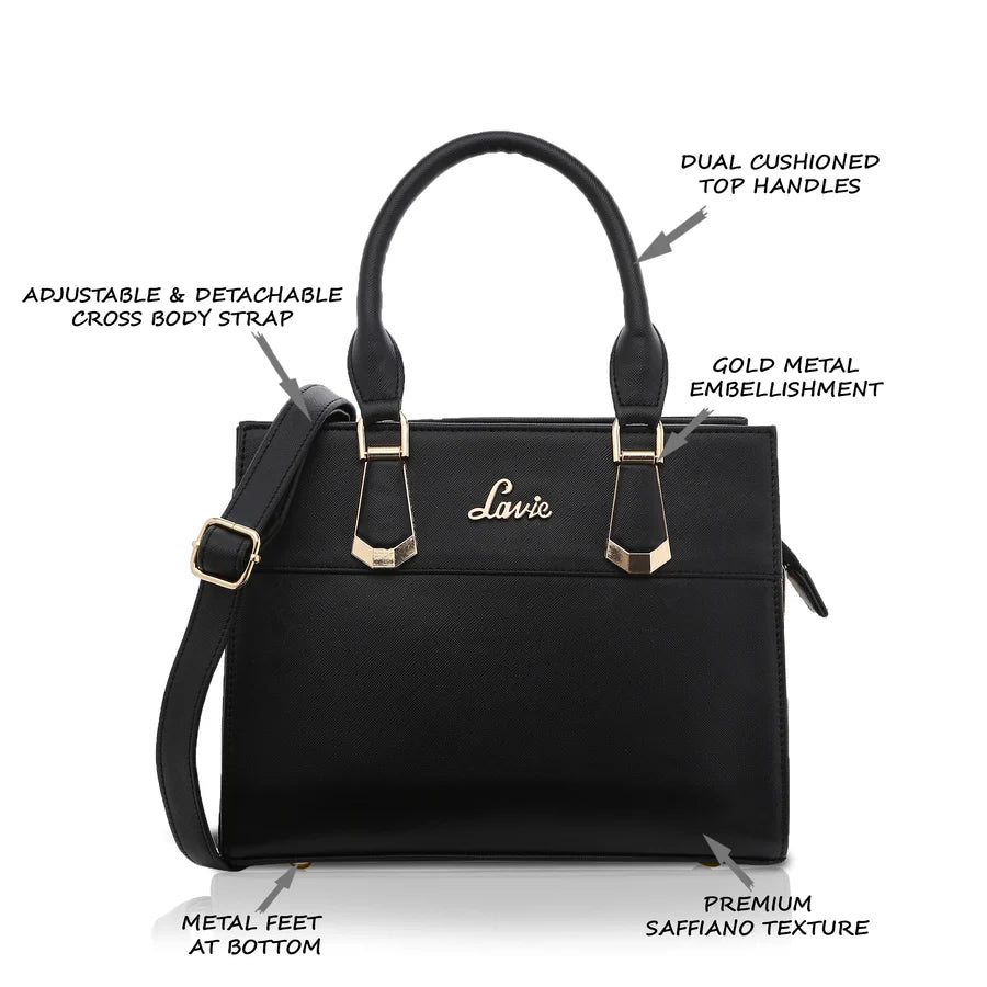 Lavie Celine Black Medium Women's Satchel Bag | Stylish & Functional with Sling Strap