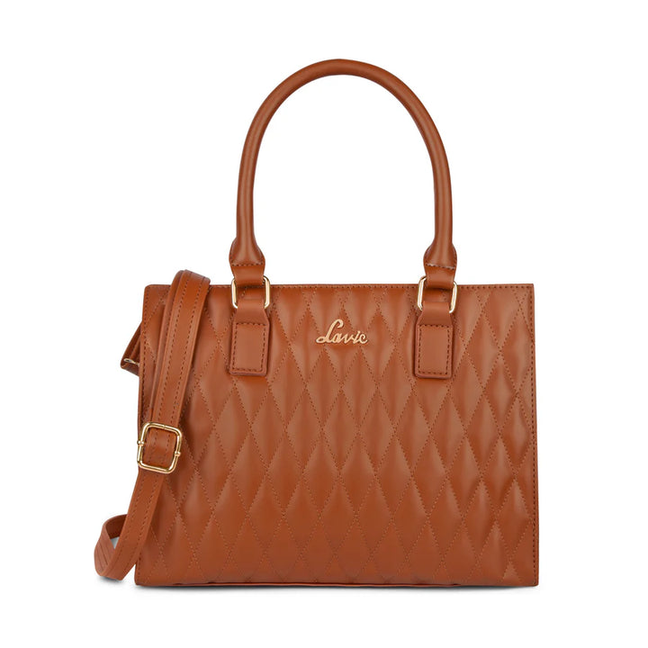 Lavie Stitch Tan Medium Women's Shelly Satchel Bag | Elegant Quilted Design