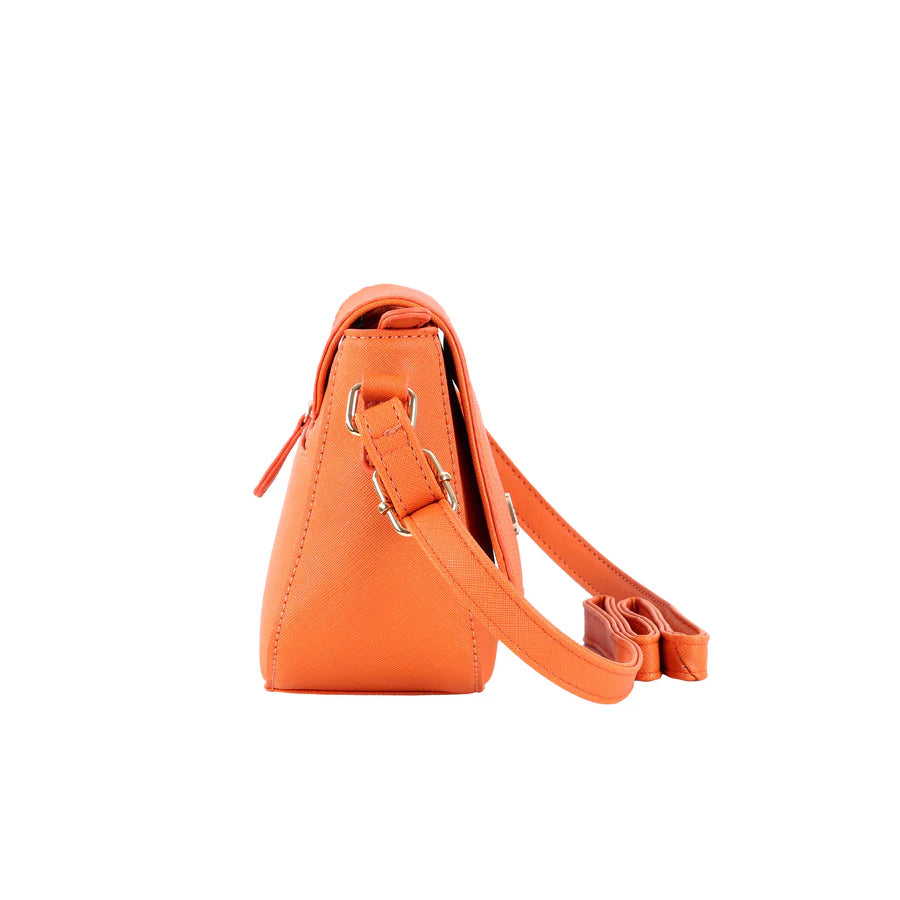 Lavie Emboss Flap Sling Bag for Women | Stylish Orange Medium Shoulder Bag