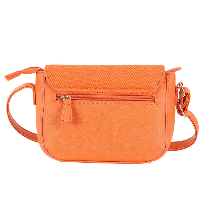 Lavie Emboss Flap Sling Bag for Women | Stylish Orange Medium Shoulder Bag