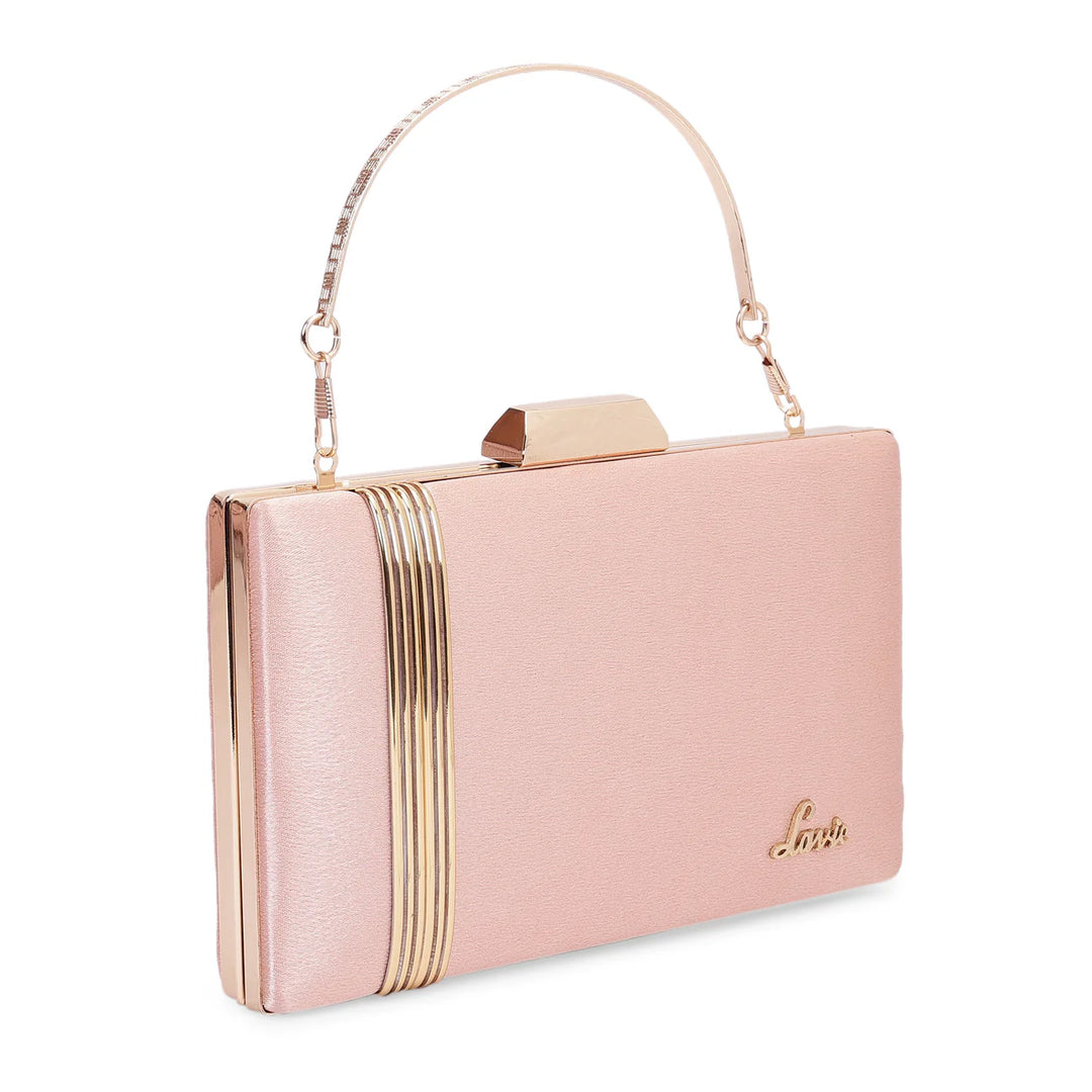 Lavie Rose Gold Small Frame Clutch Purse | Elegant Strap Handle Designer Bag