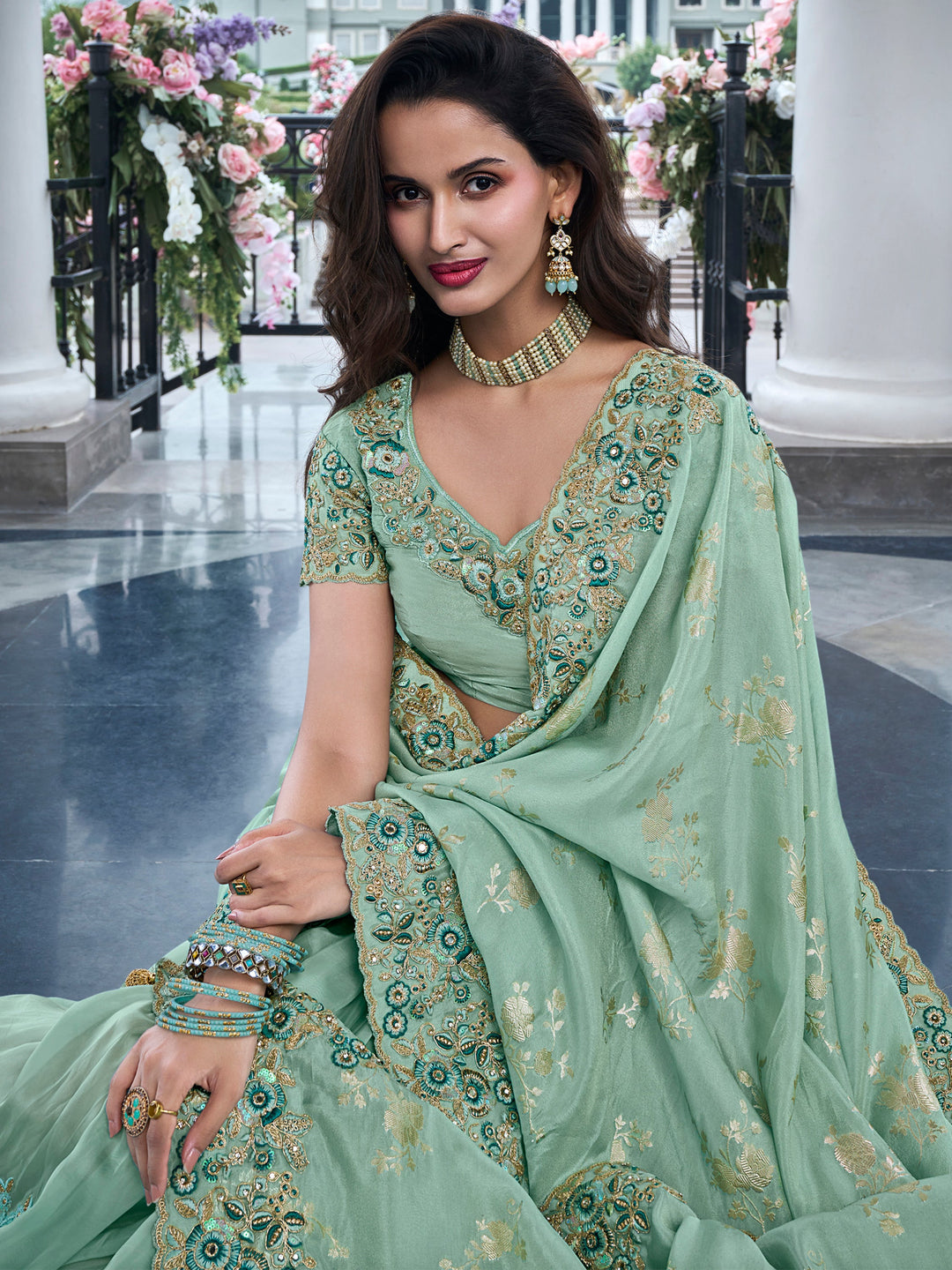 Vibrant color luxurious fabric exclusive attire crafted for elegance and style.