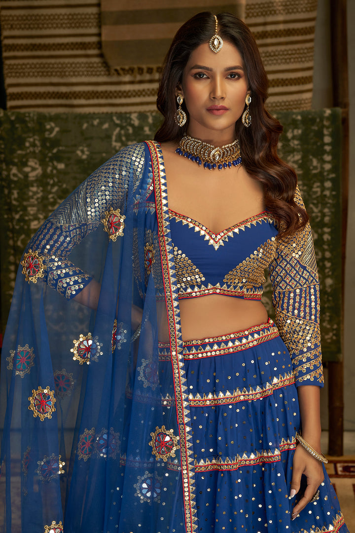 Bold Royal Blue Lehenga | Magnificent Mirror & Embroidery for Events