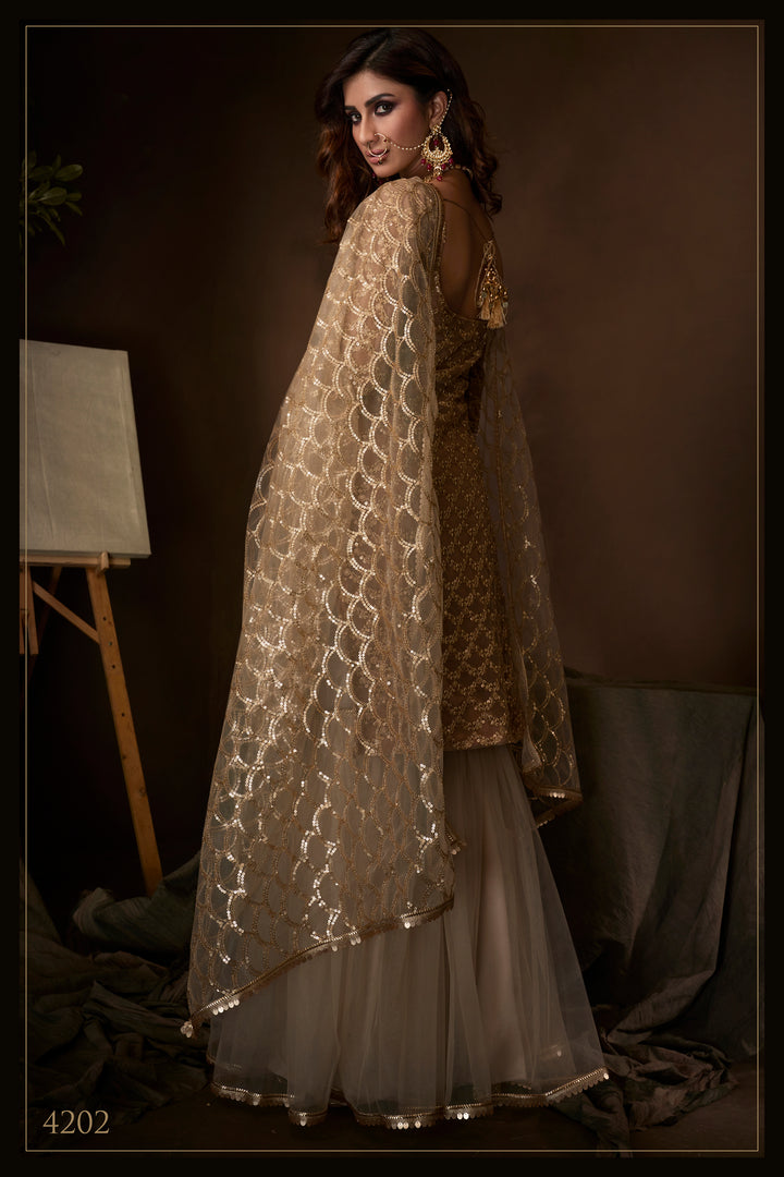 Elegant Beige Ethnic Wear | Sharara Gharara Set with Kurti