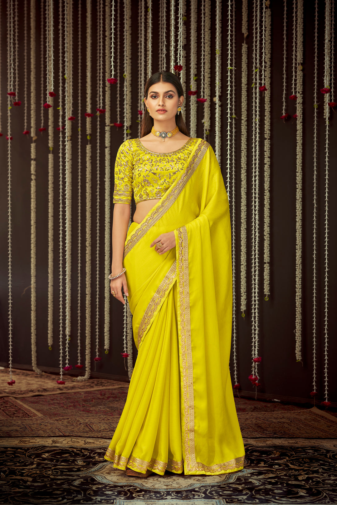 Yellow Indian Sari | Lightweight Festive Saree with Embroidered Blouse