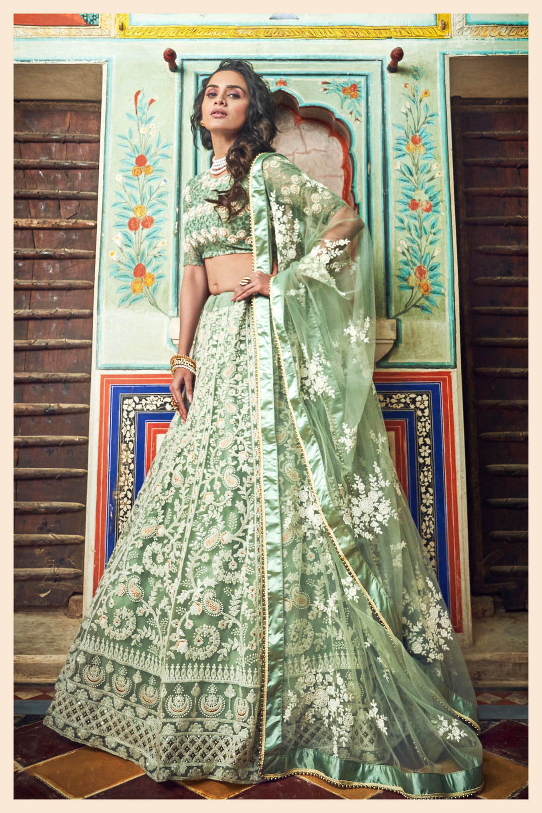 Mint Green Soft Net Lehenga Choli | Bridal Party Wear Outfit