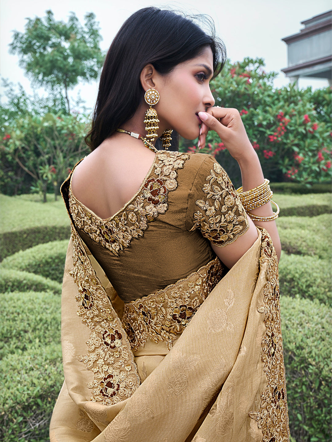 Vibrant color luxurious fabric exclusive attire crafted for elegance and style.