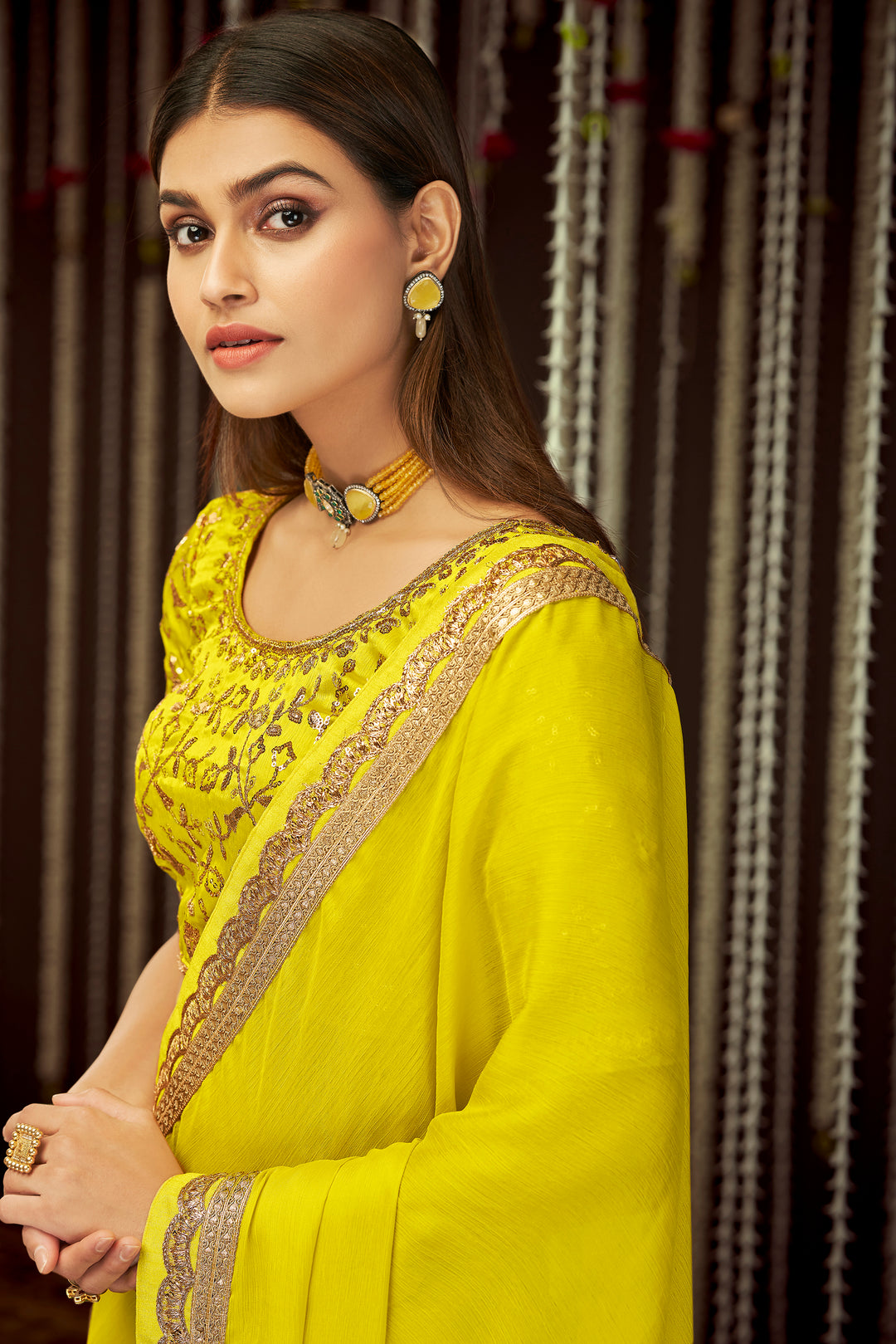 Yellow Indian Sari | Lightweight Festive Saree with Embroidered Blouse