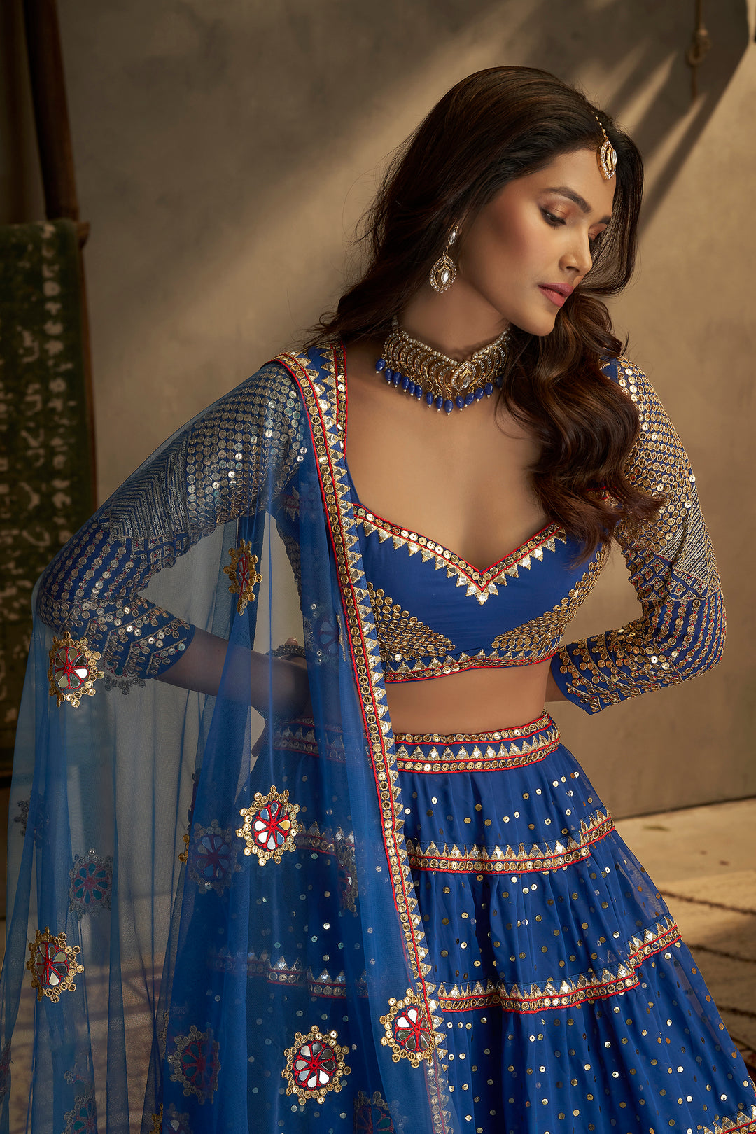 Bold Royal Blue Lehenga | Magnificent Mirror & Embroidery for Events