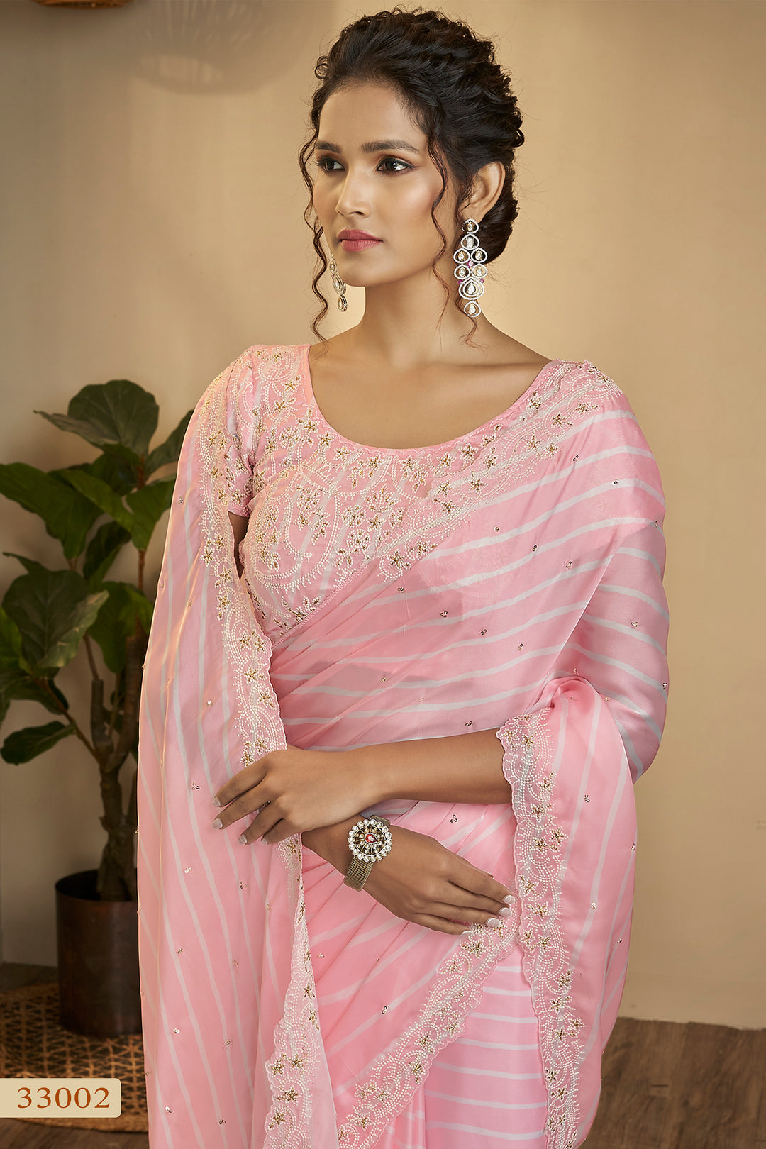 Baby Pink Indian Saree | Taby Silk Zari Embroidered Sari for Wedding