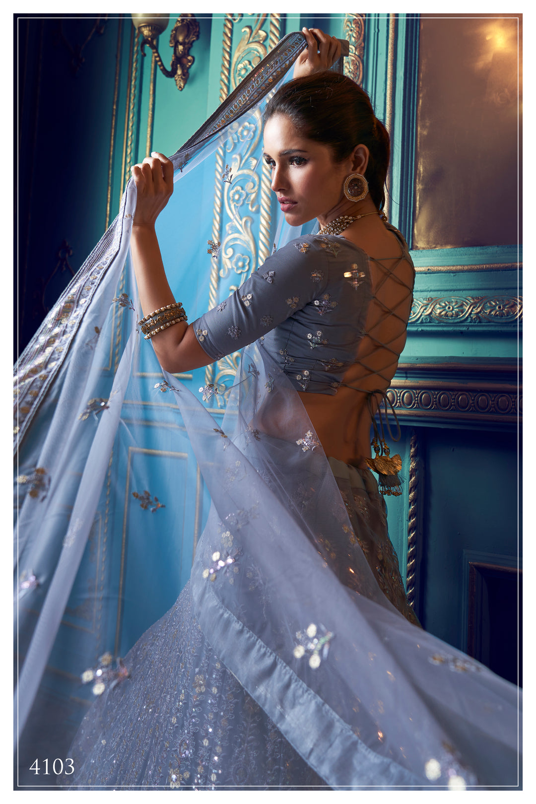 Gray Lehenga with Sequin Work | Elegant Soft Net Lehenga for Women