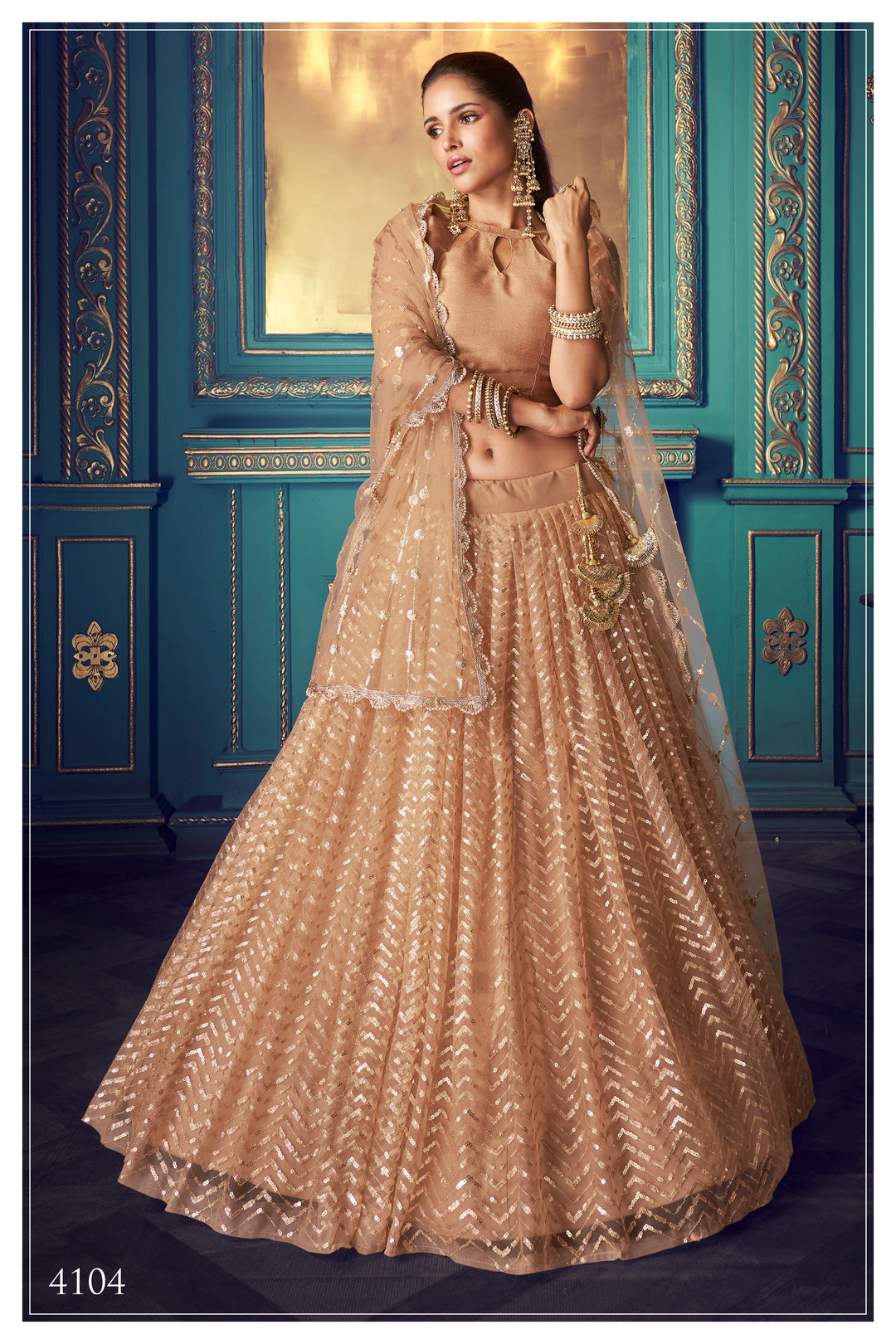 BEIGE Lehenga with Sequin Work | Elegant Soft Net Lehenga for Women