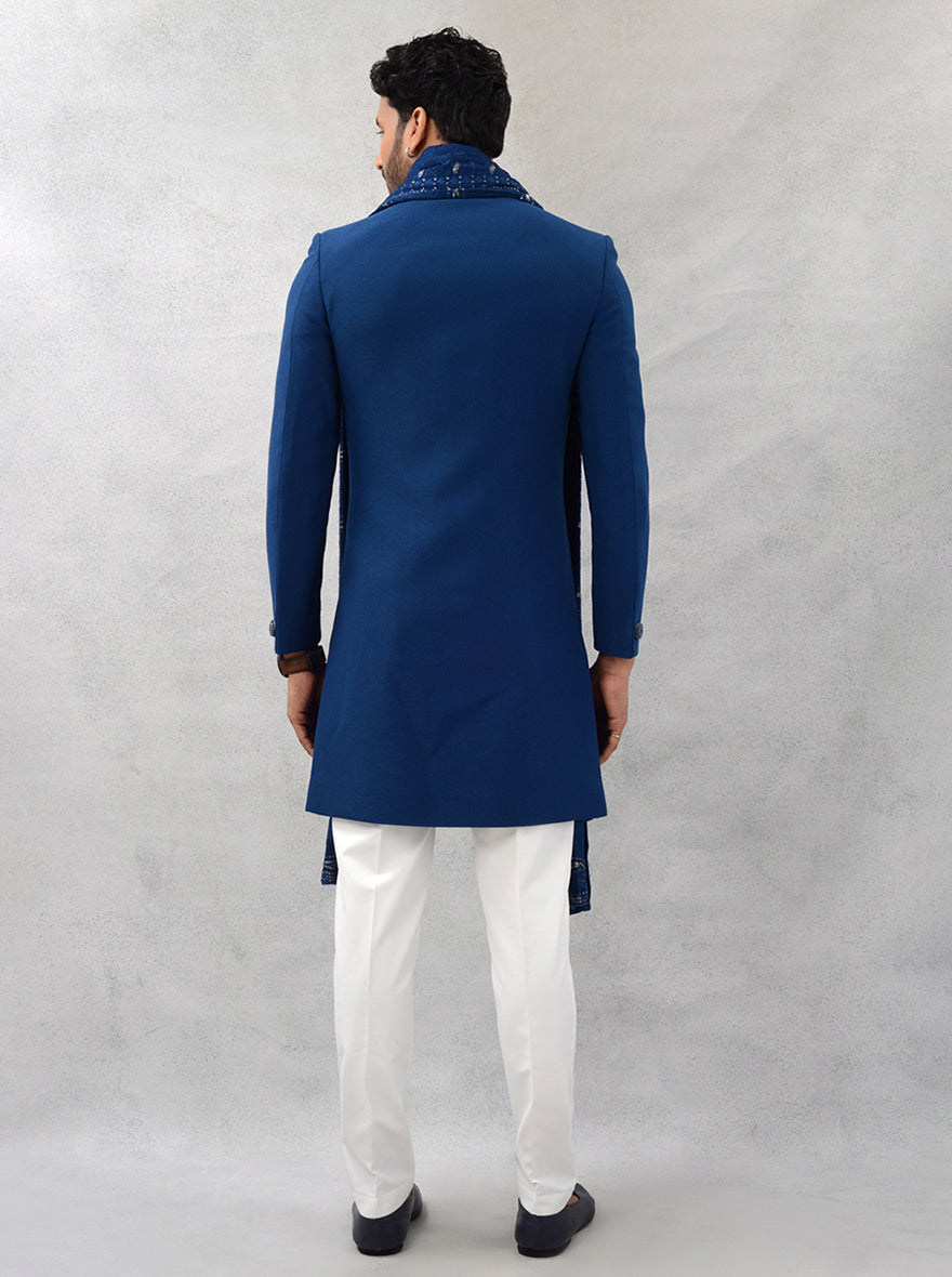 Elevate your look with this chic Dark Blue Indo Western, designed for stylish celebrations and events.