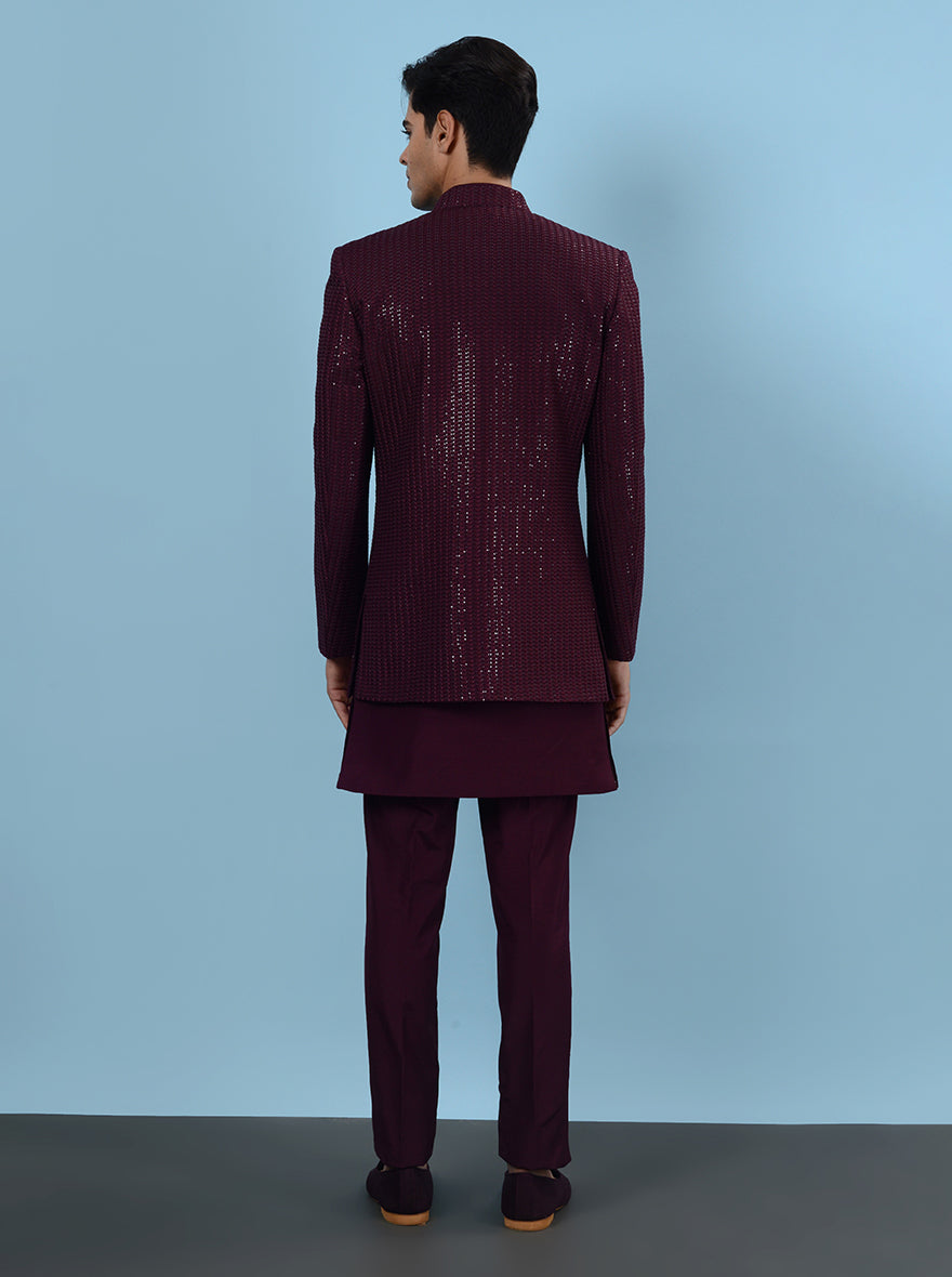 Elegant wine Indo Western kurta, fine embroidery for festive occasions