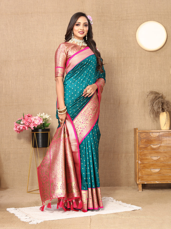 Elegant Sky-Blue Soft Silk Saree with designer zari weaving and a stunning brocade blouse.