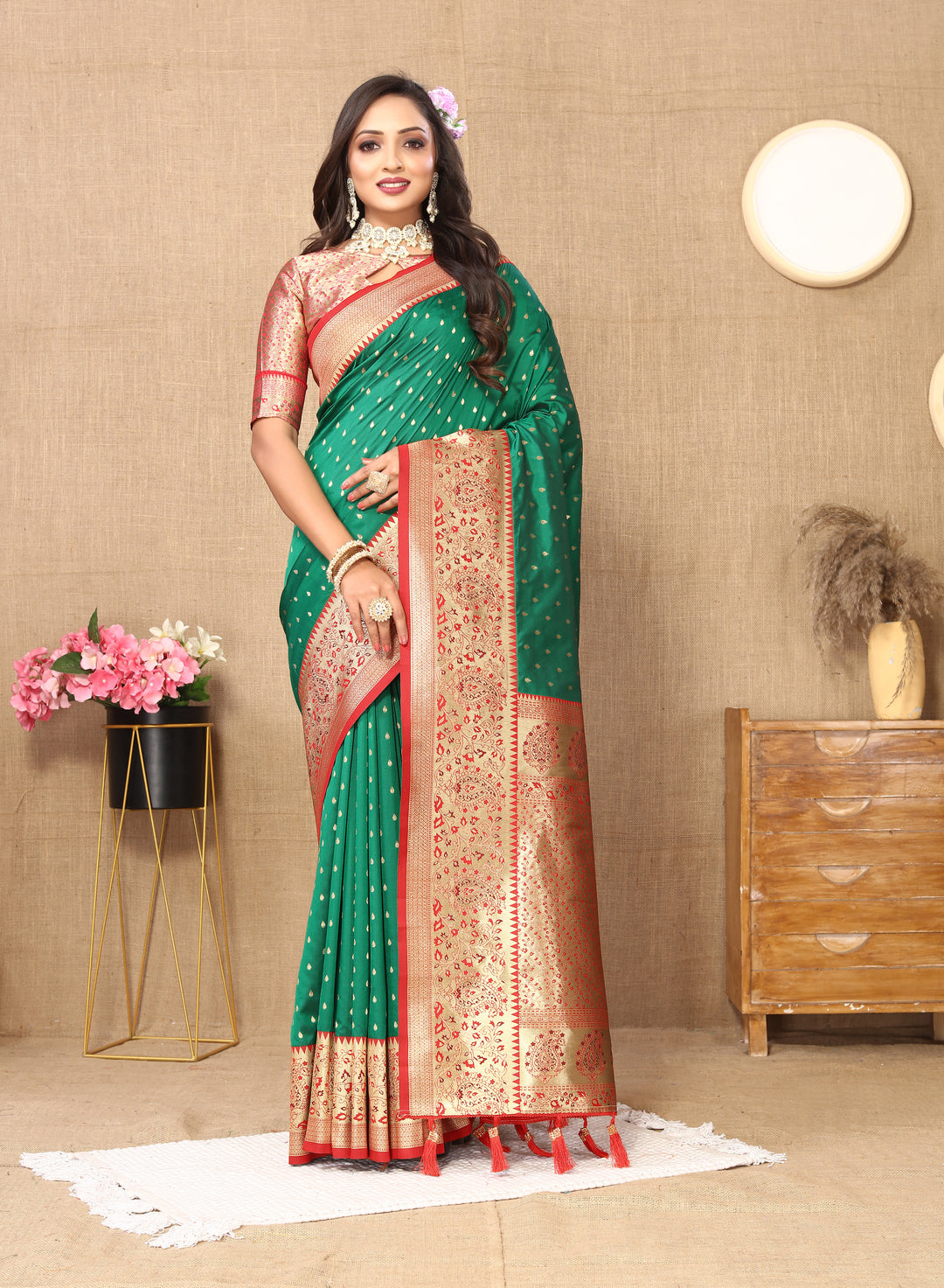 Navy Soft Silk Saree featuring rich zari weaving and a brocade blouse, perfect for celebrations.