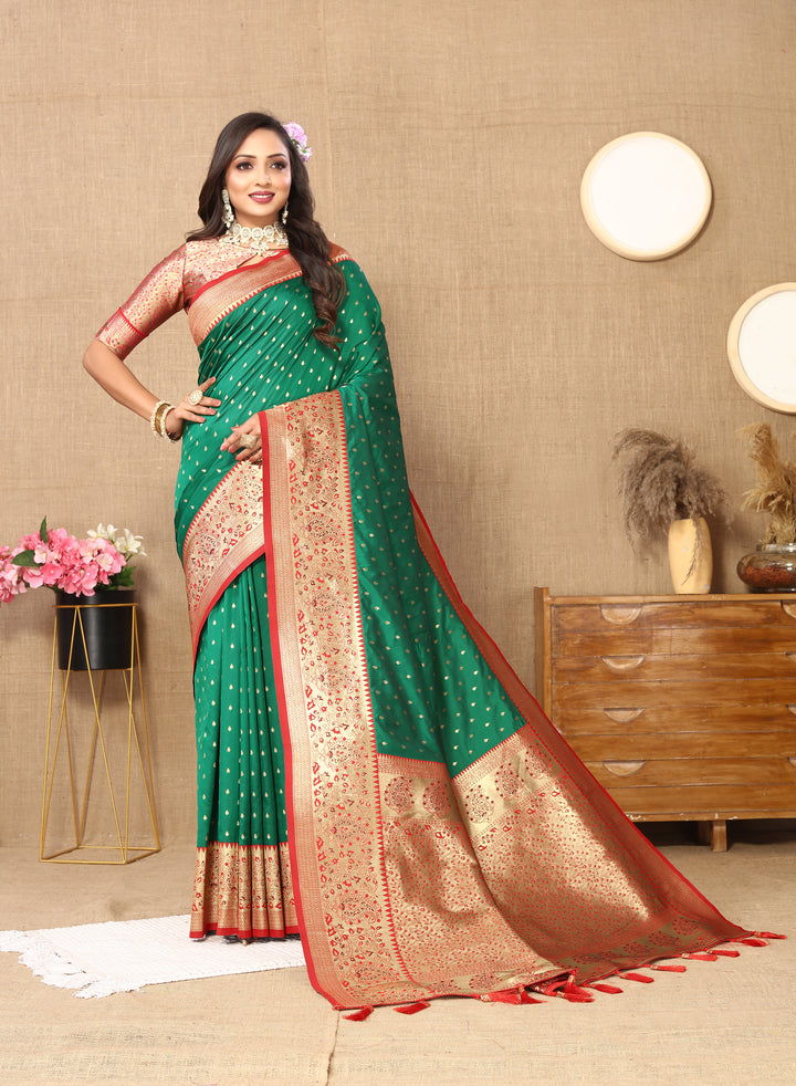 Stunning Navy Soft Silk Saree with zari details and a luxurious brocade blouse for traditional wear.