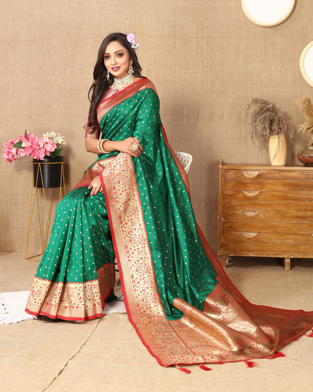 Navy Soft Silk Saree with exquisite zari weaving and a brocade blouse for special events.