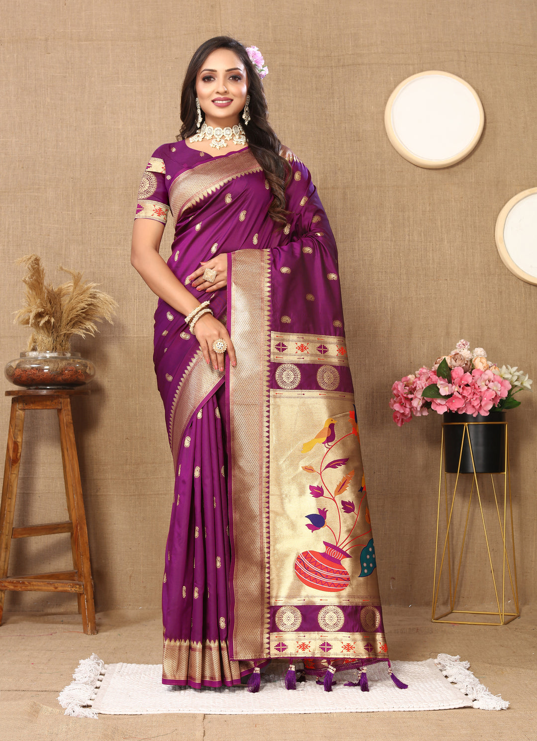 Elegant royal blue Paithani saree with beautiful zari and meenakari designs, perfect for weddings.