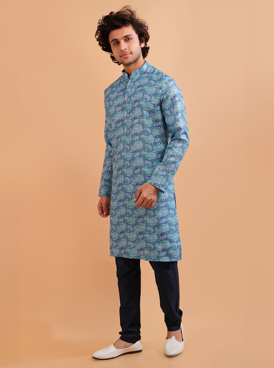 Chic blue kurta pajama designed for modern men, perfect for enhancing your festive wardrobe in the USA.