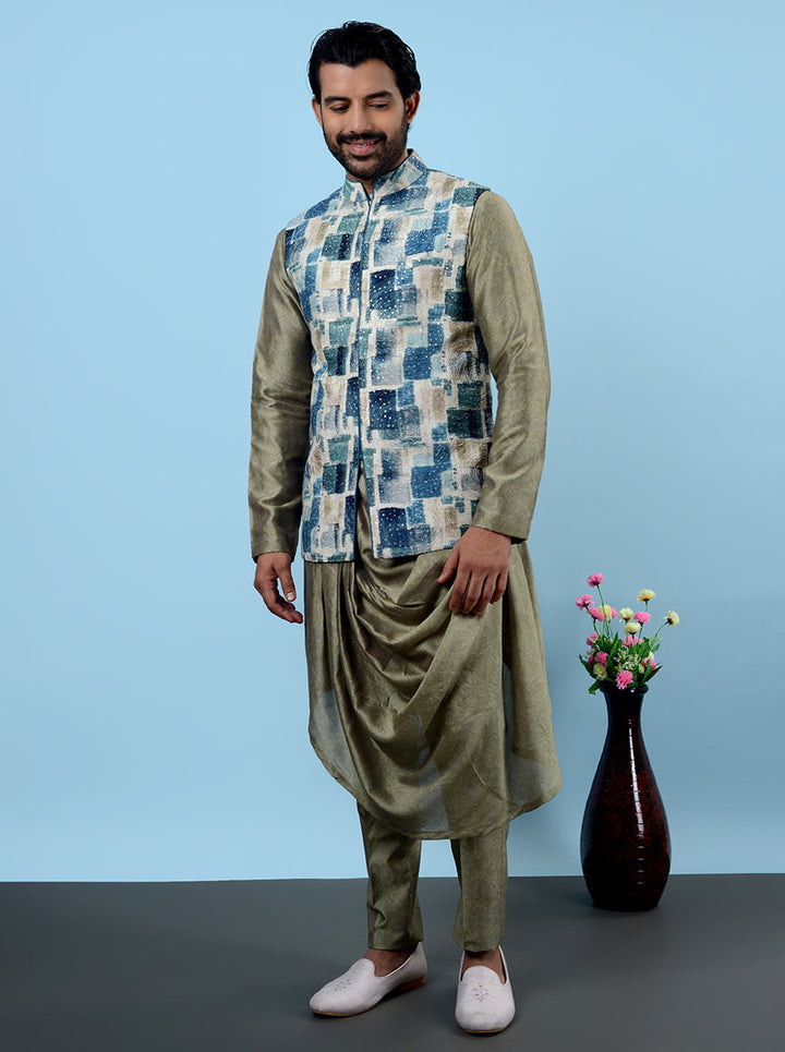 Blue and green kurta set with koti, ideal for various occasions in the USA.