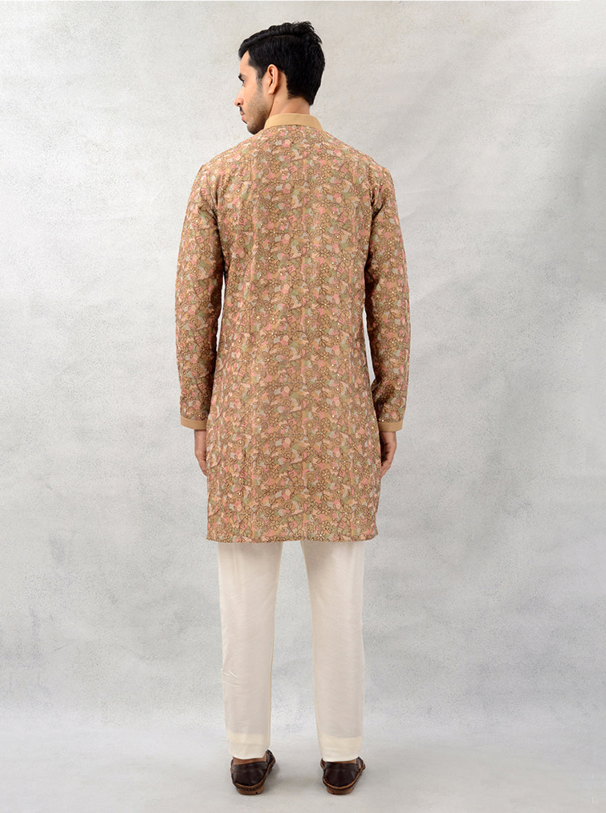 Stylish Khaki Embroidered Kurta Set designed for weddings, ensuring elegance and comfort for every occasion in the USA.