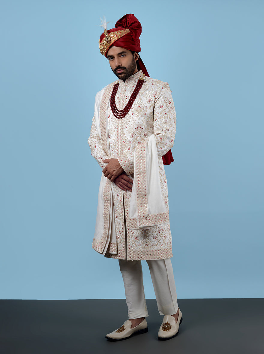 High-quality cream sherwani, perfect for stylish men seeking elegance at formal gatherings.