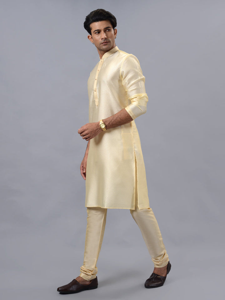 Comfortable and elegant golden kurta pajama for men, perfect for cultural and festive wear.