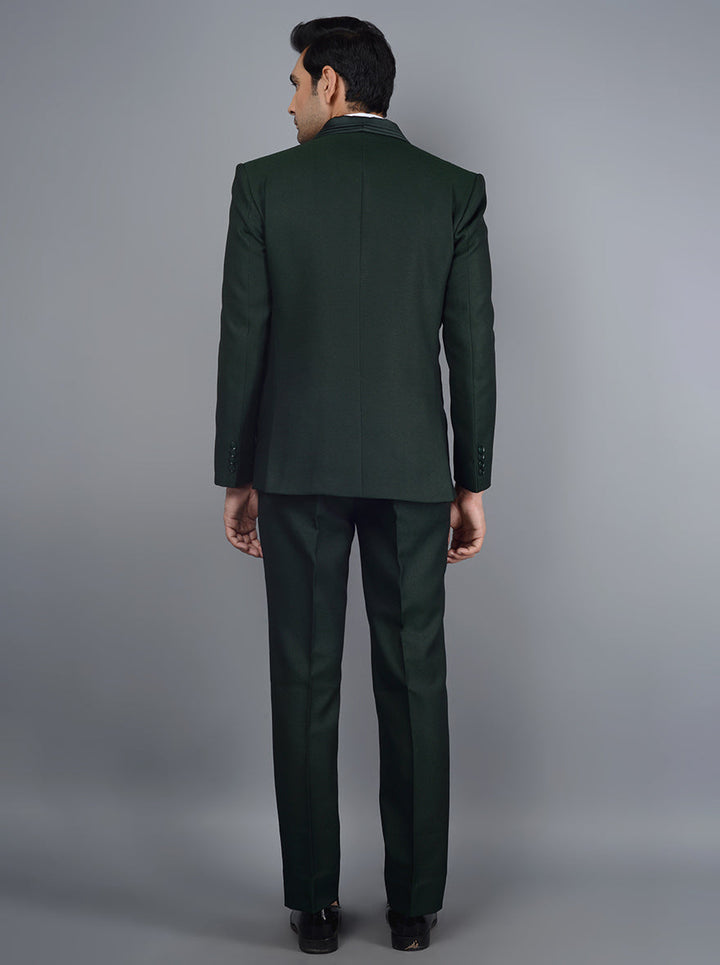 Men's designer green suit, ideal for weddings and special events, featuring a stylish tuxedo design for a standout look.