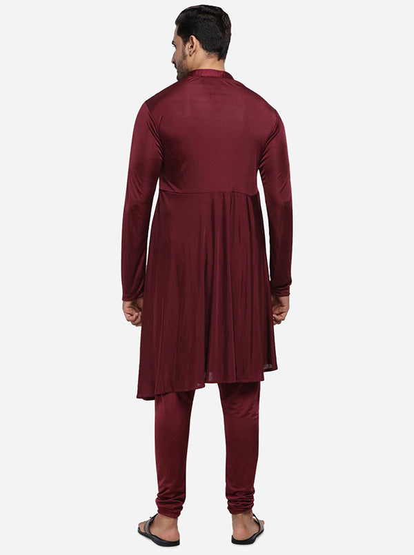 Chic solid maroon kurta set for men, designed for fashionable outings in the USA.