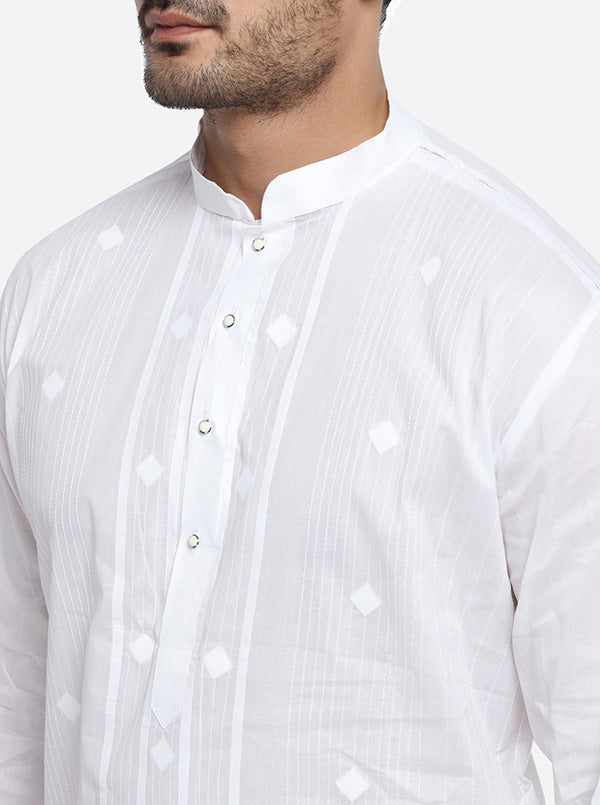 Lightweight stripe white cotton kurta set for men, perfect for USA outings and events.