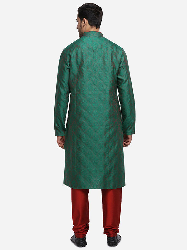 Dark green self-design kurta set for men, tailored for comfort and sophistication in the USA.