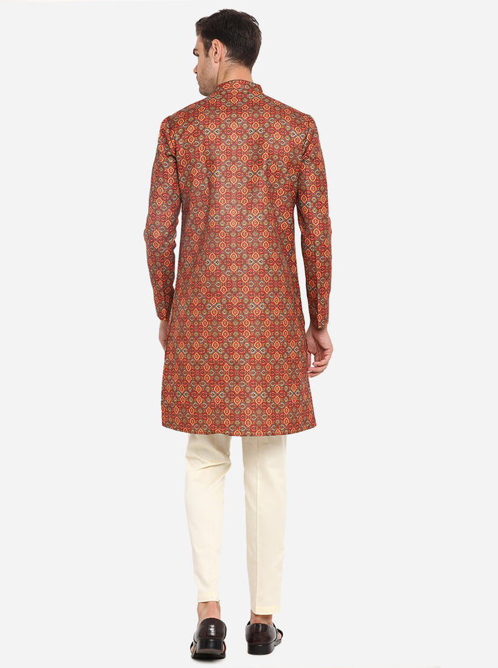 Make a statement in the Maroon Printed Semi Indowestern, combining a beautiful sherwani and churidar for a standout look at any occasion in the USA.