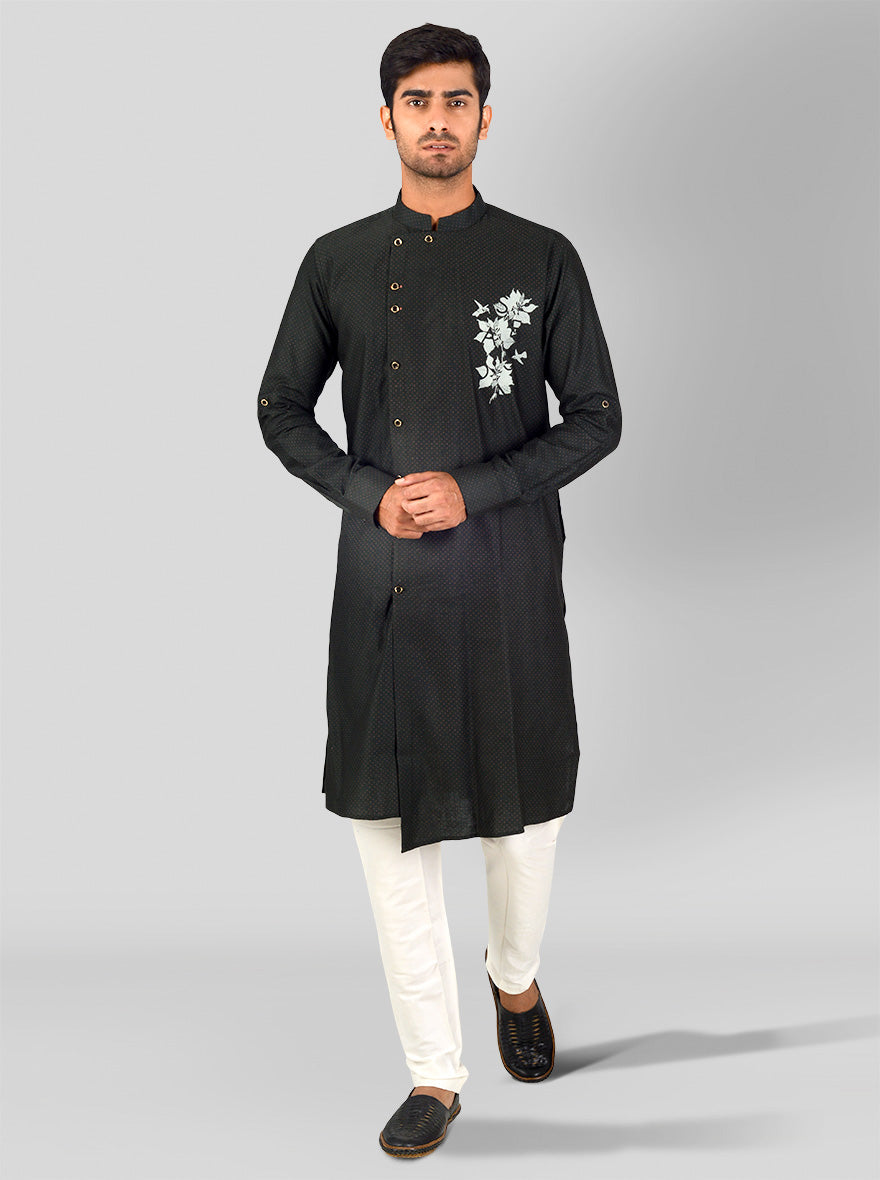 Unique dark green kurta designed for effortless transitions from casual to formal occasions.